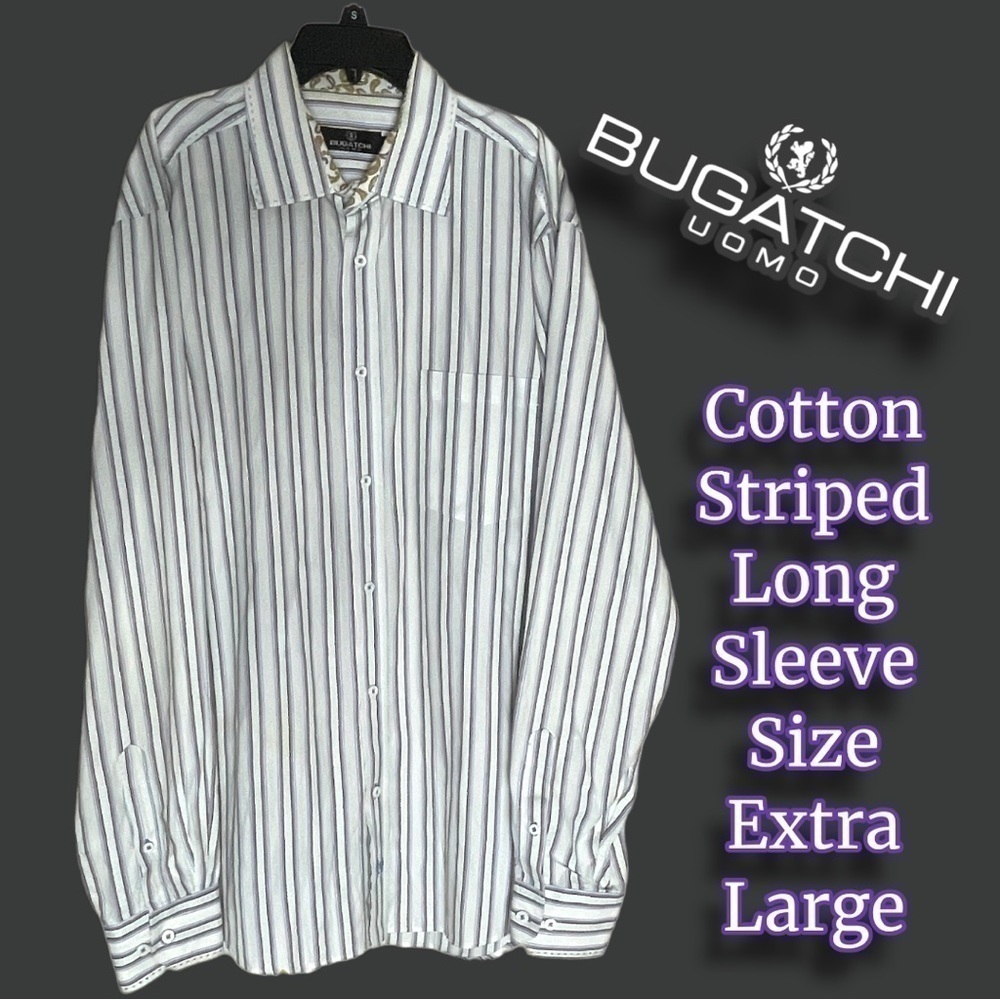 bugatchi Striped Long Sleeve Cotton Button Down Size Extra Large